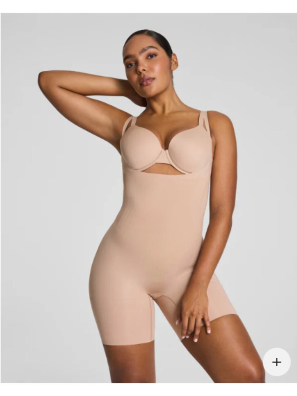 NWT SPANX Open Bust Mid-Thigh Bodysuit Shapewear Soft Nude 3X